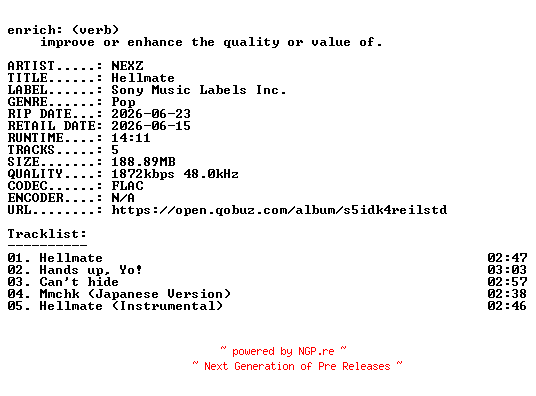 NFO for the release NEXZ-Hellmate-JP-EP-24BIT-WEB-FLAC-2026-ENRiCH by ENRiCH