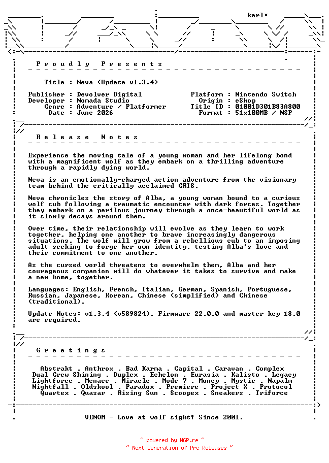 NFO for the release Neva_Update_v1.3.4_NSW-VENOM by VENOM