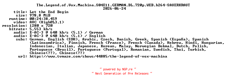 NFO for the release The.Legend.of.Vox.Machina.S04E11.GERMAN.DL.720p.WEB.h264-SAUERKRAUT by SAUERKRAUT