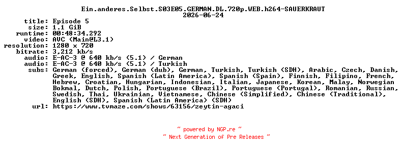 NFO for the release Ein.anderes.Selbst.S03E05.GERMAN.DL.720p.WEB.h264-SAUERKRAUT by SAUERKRAUT