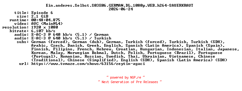 NFO for the release Ein.anderes.Selbst.S03E06.GERMAN.DL.1080p.WEB.h264-SAUERKRAUT by SAUERKRAUT
