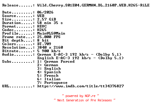 NFO for the release Wild.Cherry.S01E04.GERMAN.DL.2160P.WEB.H265-RiLE by RiLE