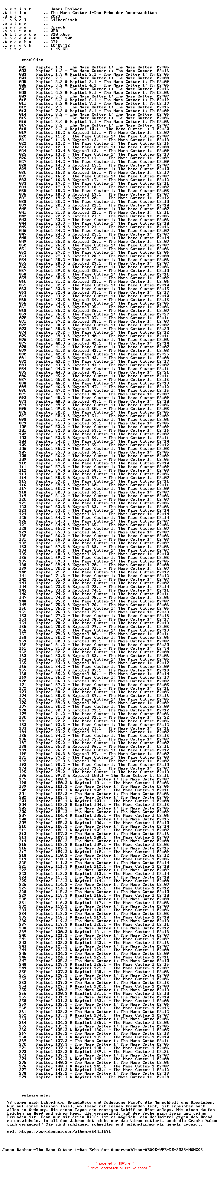 NFO for the release James_Dashner-The_Maze_Cutter_1-Das_Erbe_der_Auserwaehlten-ABOOK-WEB-DE-2023-MONGOS by MONGOS