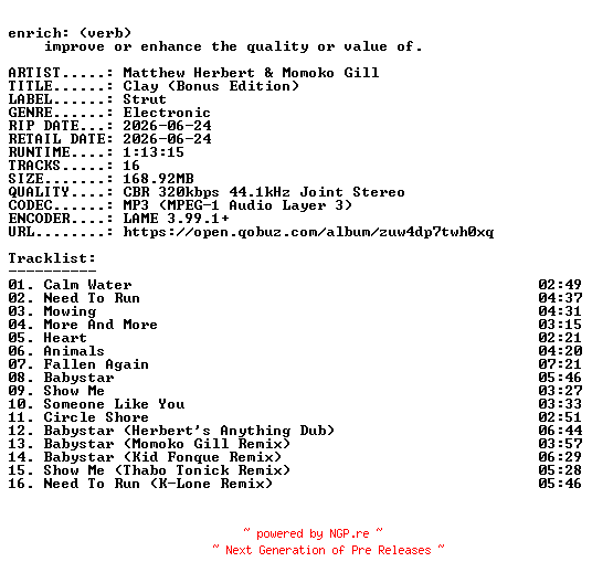 NFO for the release Matthew_Herbert_and_Momoko_Gill-Clay_(Bonus_Edition)-WEB-2026-ENRiCH by ENRiCH