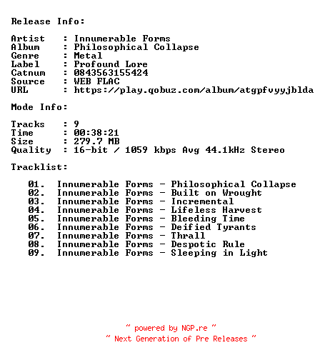 NFO for the release Innumerable_Forms-Philosophical_Collapse-16BIT-44KHZ-WEB-FLAC-2022-CBR by CBR
