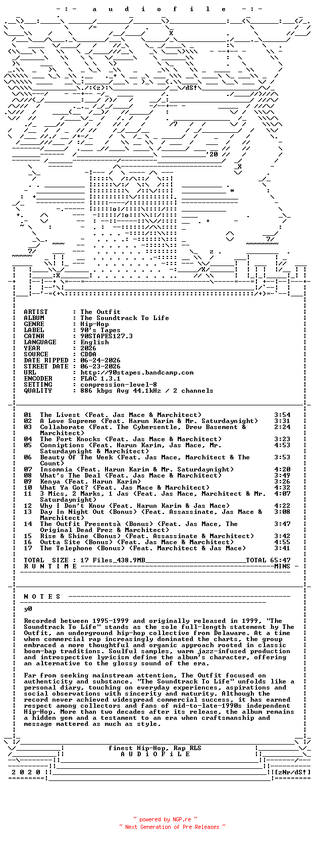 NFO for the release The_Outfit-The_Soundtrack_To_Life-REMASTERED-CD-FLAC-2026-AUDiOFiLE by AUDiOFiLE