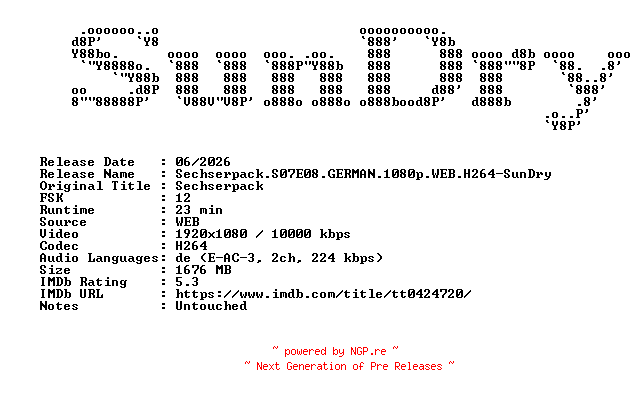 NFO for the release Sechserpack.S07E08.GERMAN.1080p.WEB.H264-SunDry by SunDry