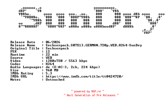 NFO for the release Sechserpack.S07E13.GERMAN.720p.WEB.H264-SunDry by SunDry