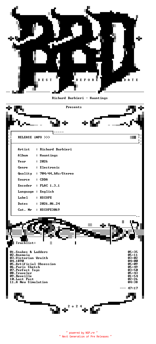 NFO for the release Richard_Barbieri-Hauntings-(KSCOPE3069)-CD-FLAC-2026-BBD by BBD