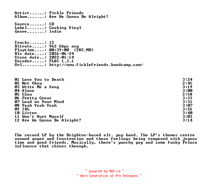 NFO for the release Fickle_Friends-Are_We_Gonna_Be_Alright-CD-FLAC-2022-401 by 401