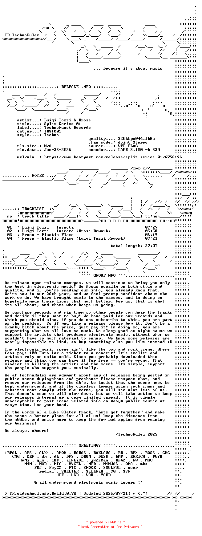 NFO for the release Luigi_Tozzi_and_Rrose-Split_Series_01-(TKST001)-WEB-2025-TR by TR