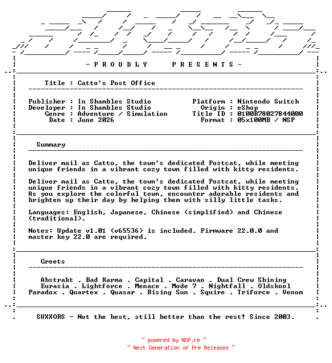 NFO for the release Cattos_Post_Office_NSW-SUXXORS by SUXXORS