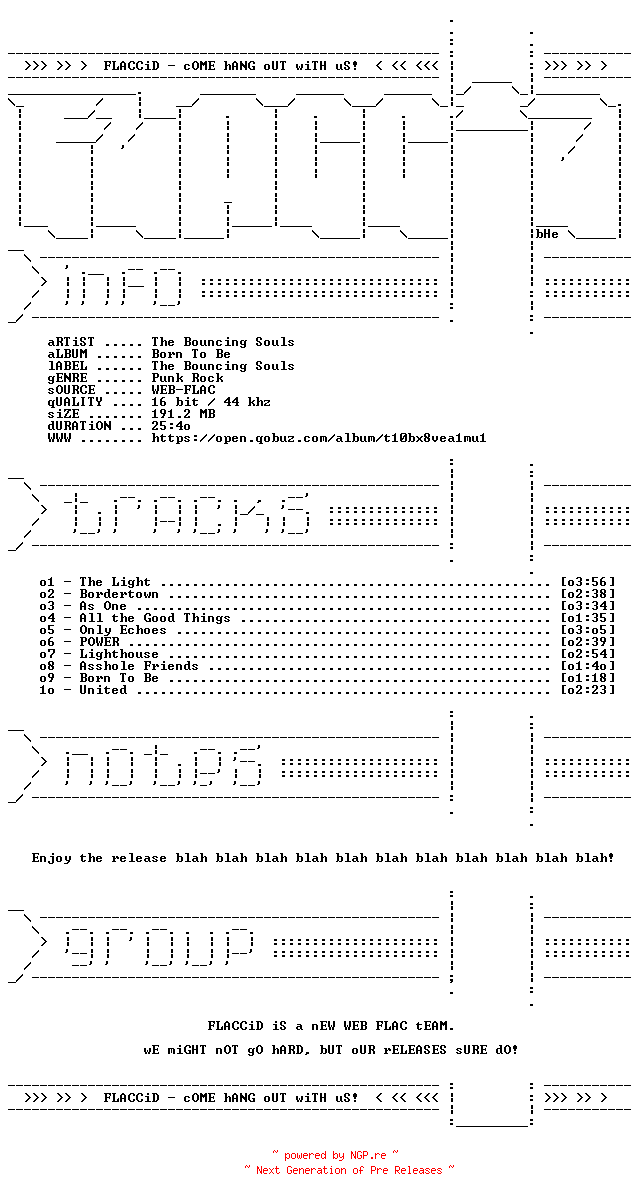 NFO for the release The_Bouncing_Souls-Born_To_Be-16BIT-WEB-FLAC-2026-FLACCiD by FLACCiD
