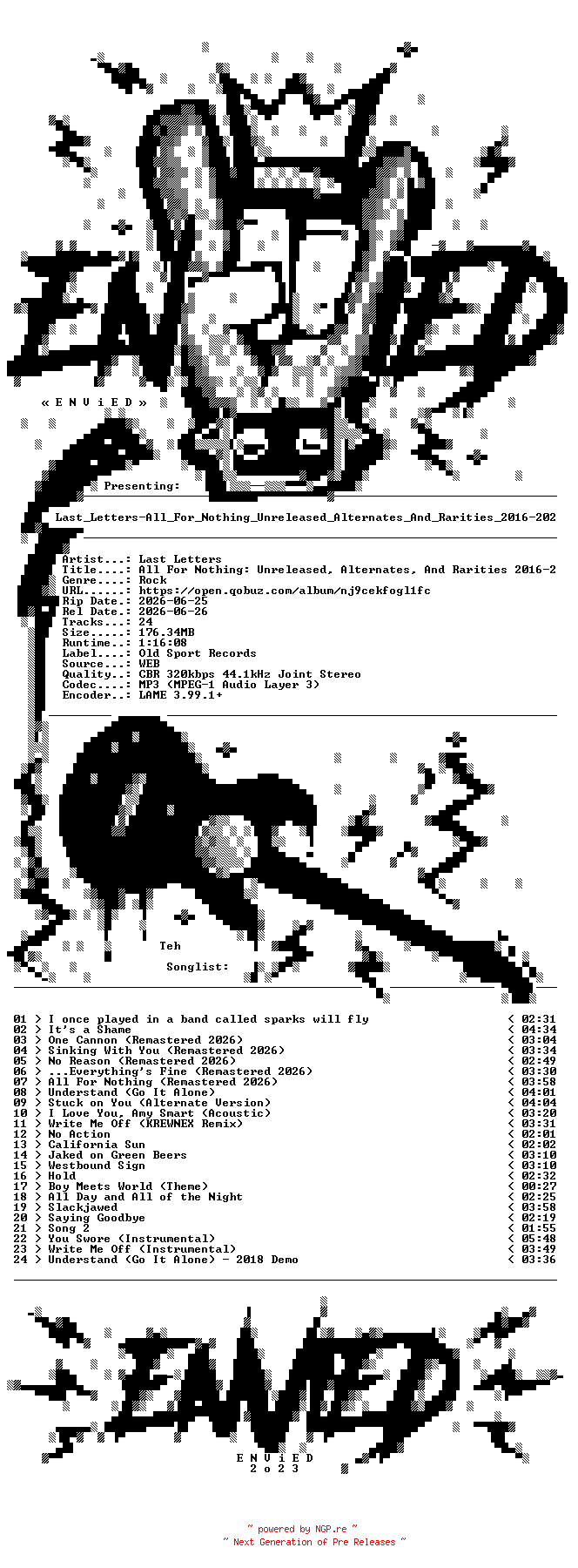 NFO for the release Last_Letters-All_For_Nothing_Unreleased_Alternates_And_Rarities_2016-2026-WEB-2026-ENViED by ENViED