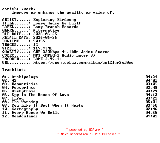 NFO for the release Exploring_Birdsong-Every_House_We_Built-WEB-2026-ENRiCH by ENRiCH