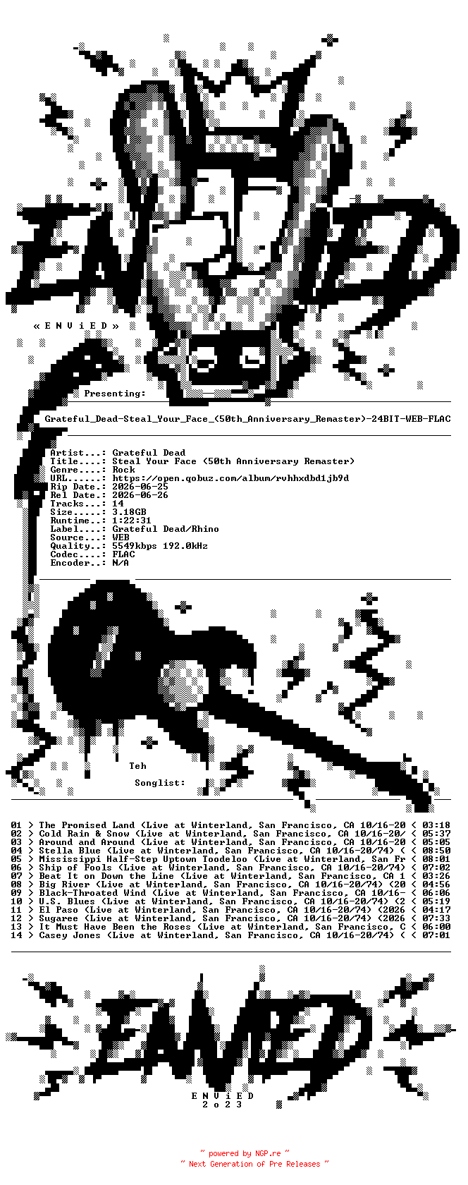 NFO for the release Grateful_Dead-Steal_Your_Face_(50th_Anniversary_Remaster)-24BIT-WEB-FLAC-2026-ENViED by ENViED