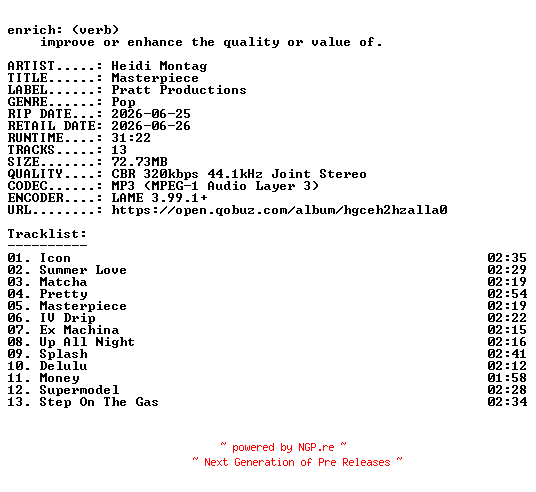 NFO for the release Heidi_Montag-Masterpiece-WEB-2026-ENRiCH by ENRiCH