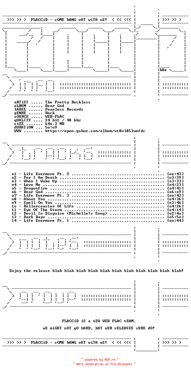 NFO for the release The_Pretty_Reckless-Dear_God-24BIT-48KHZ-WEB-FLAC-2026-FLACCiD by FLACCiD