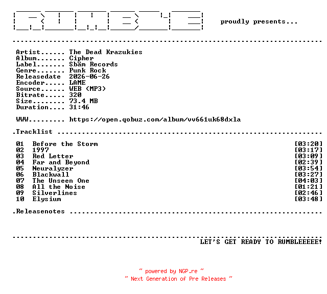 NFO for the release The_Dead_Krazukies-Cipher-(WEB)-2026-RUMBLE by RUMBLE