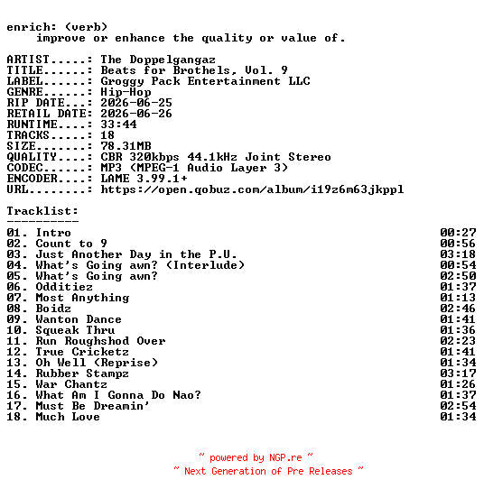 NFO for the release The_Doppelgangaz-Beats_for_Brothels_Vol._9-WEB-2026-ENRiCH by ENRiCH