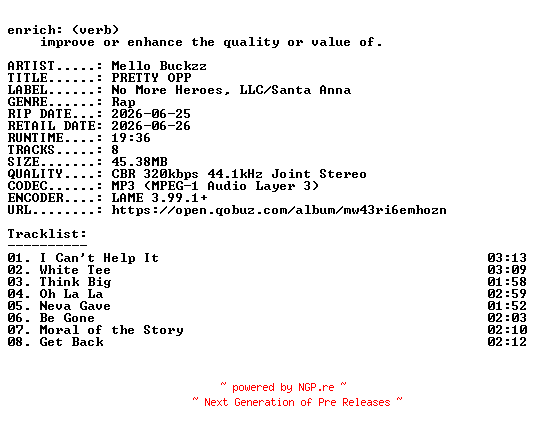 NFO for the release Mello_Buckzz-PRETTY_OPP-WEB-2026-ENRiCH by ENRiCH