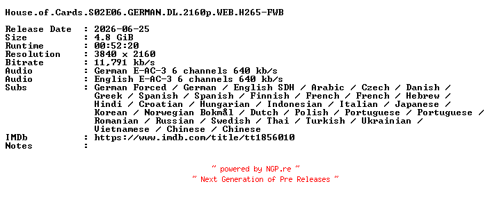 NFO for the release House.of.Cards.S02E06.GERMAN.DL.2160p.WEB.H265-FWB by FWB