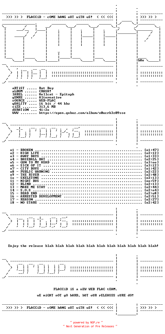 NFO for the release Rat_Boy-CRASH-16BIT-WEB-FLAC-2026-FLACCiD by FLACCiD