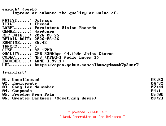 NFO for the release Ostraca-Thread-WEB-2026-ENRiCH by ENRiCH