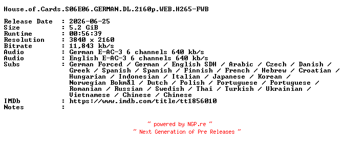 NFO for the release House.of.Cards.S06E06.GERMAN.DL.2160p.WEB.H265-FWB by FWB
