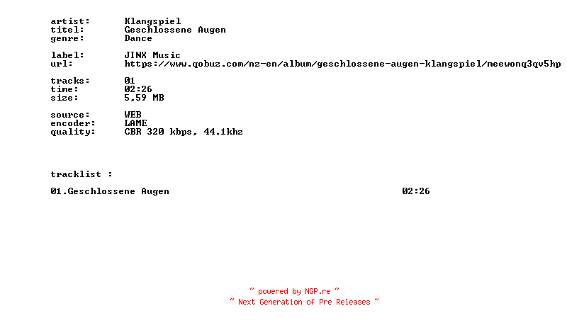 NFO for the release Klangspiel_-_Geschlossene_Augen-SINGLE-WEB-2026-BITCOINS by BITCOINS
