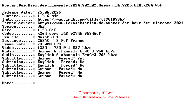 NFO for the release Avatar.Der.Herr.der.Elemente.2024.S02E02.German.DL.720p.WEB.x264-WvF by WvF