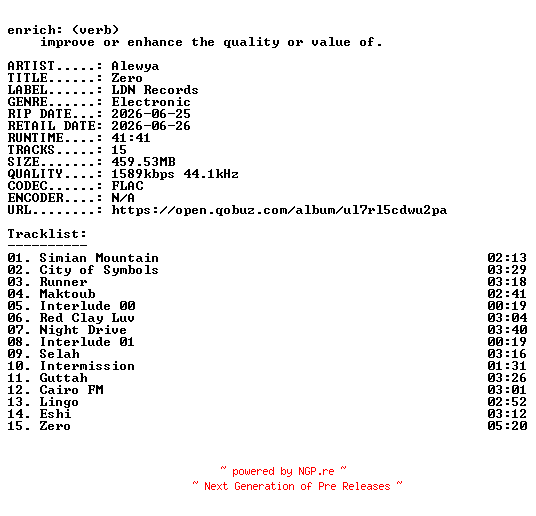 NFO for the release Alewya-Zero-24BIT-WEB-FLAC-2026-ENRiCH by ENRiCH