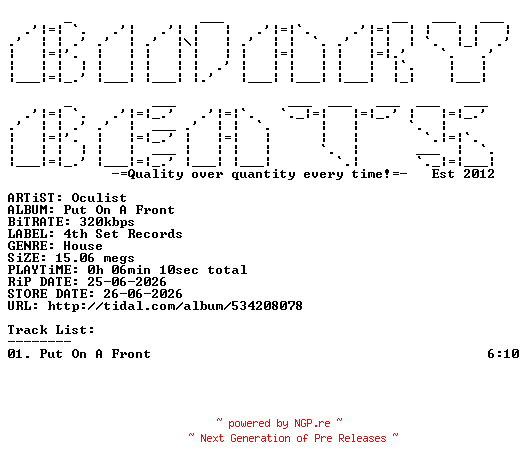 NFO for the release Oculist-Put_On_A_Front-(4THSR333)-SINGLE-WEB-2026-BB by BB