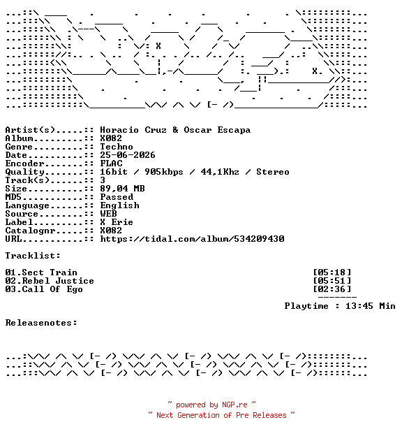 NFO for the release Horacio_Cruz_And_Oscar_Escapa-X082-16BIT-WEB-FLAC-2026-WAVED by WAVED