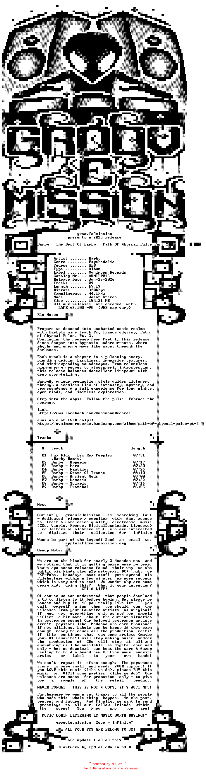 NFO for the release Barby_-_The_Best_Of_Barby__Path_Of_Abyssal_Pulse_Part_2-(OVNILP016)-WEB-2025-gEm by gEm