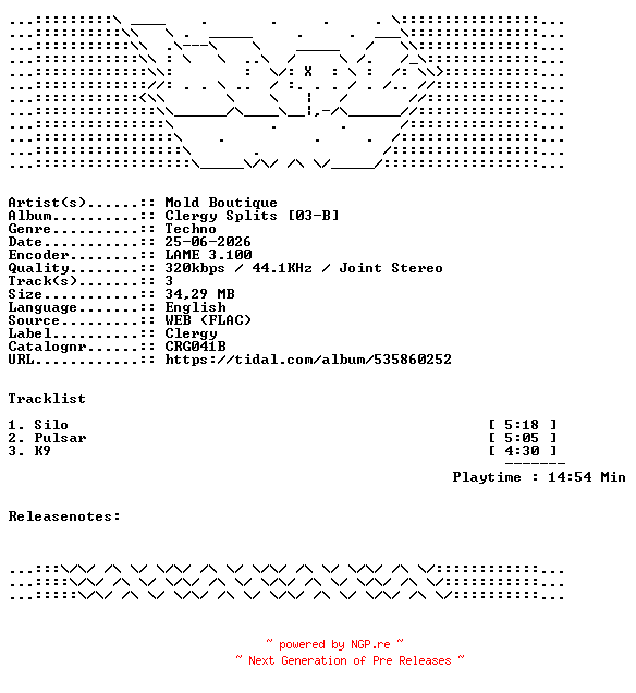 NFO for the release Mold_Boutique-Clergy_Splits_03-B-CRG041B-WEB-2026-WAV by WAV