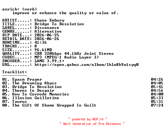 NFO for the release Shane_Embury-Bridge_To_Resolution-WEB-2026-ENRiCH by ENRiCH