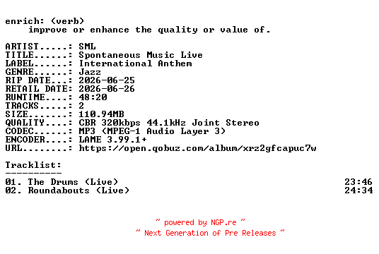 NFO for the release SML-Spontaneous_Music_Live-WEB-2026-ENRiCH by ENRiCH