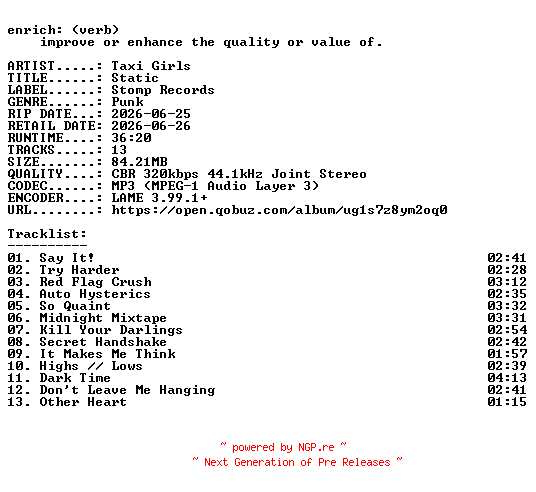 NFO for the release Taxi_Girls-Static-WEB-2026-ENRiCH by ENRiCH