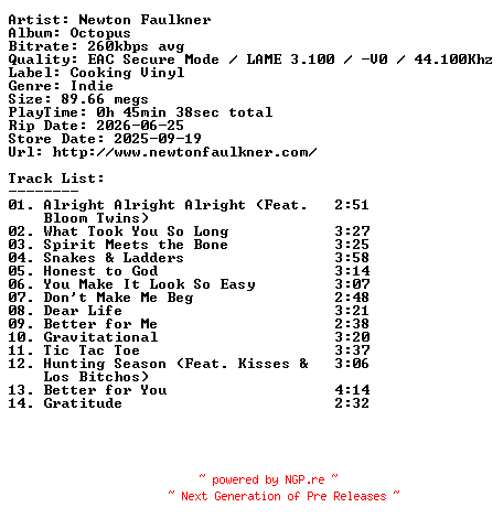 NFO for the release Newton_Faulkner-Octopus-2025-4 by 4