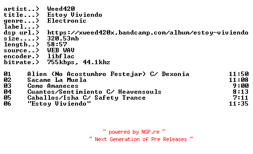 NFO for the release Weed420-Estoy_Viviendo-ES-16BIT-WEB-FLAC-2026-EARWORMS by EARWORMS