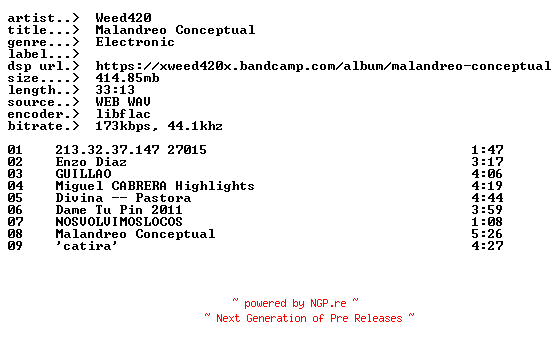 NFO for the release Weed420-Malandreo_Conceptual-ES-Reissue-24BIT-WEB-FLAC-2026-EARWORMS by EARWORMS