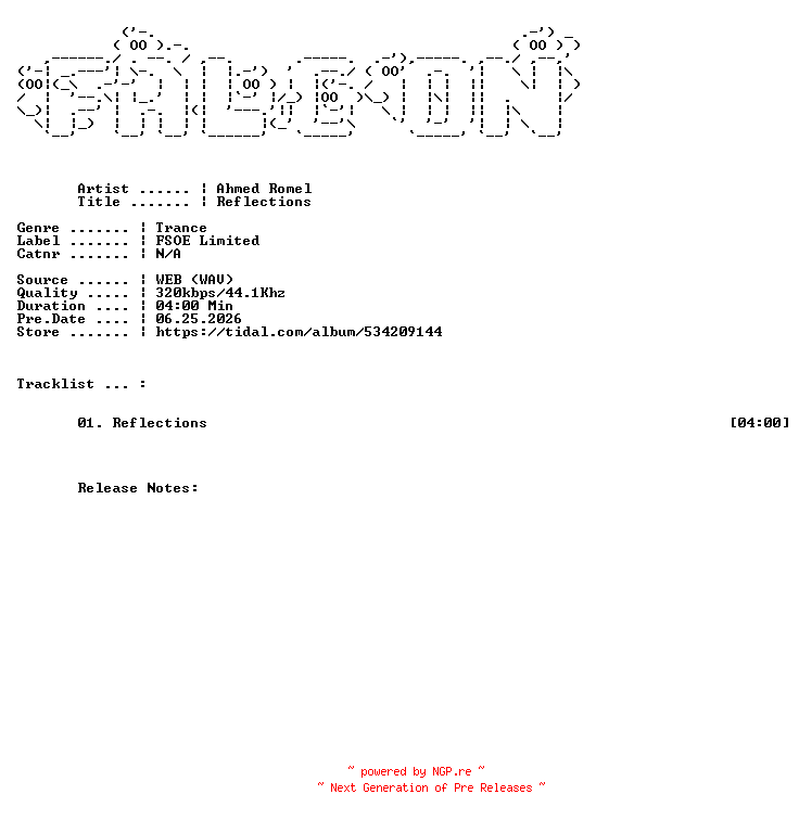 NFO for the release Ahmed_Romel-Reflections-SINGLE-WEB-2026-FALCON by FALCON