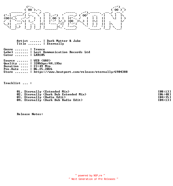 NFO for the release Dark_Matter_And_Jake-Eternally-(LKR105)-WEB-2026-FALCON by FALCON