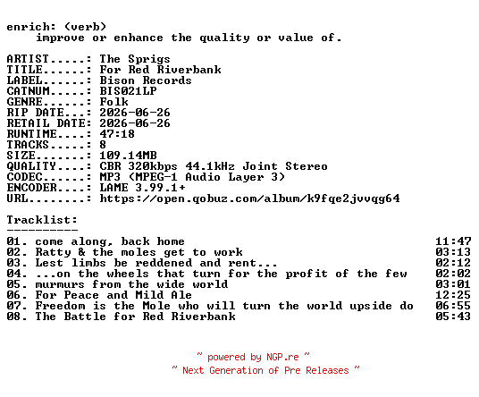 NFO for the release The_Sprigs-For_Red_Riverbank-(BIS021LP)-WEB-2026-ENRiCH by ENRiCH