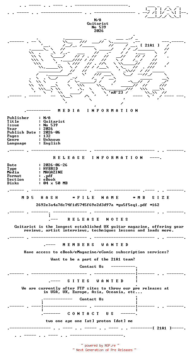 NFO for the release Guitarist.No.539.2026.HYBRID.MAGAZINE.eBook-21A1 by 21A1