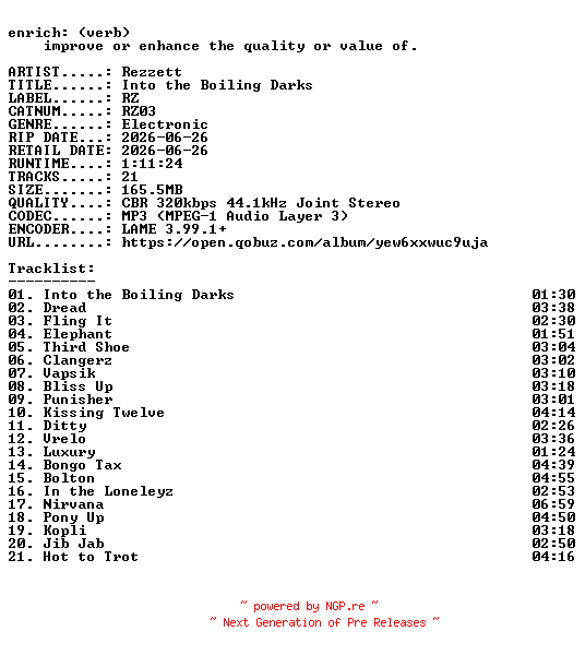 NFO for the release Rezzett-Into_the_Boiling_Darks-(RZ03)-WEB-2026-ENRiCH by ENRiCH