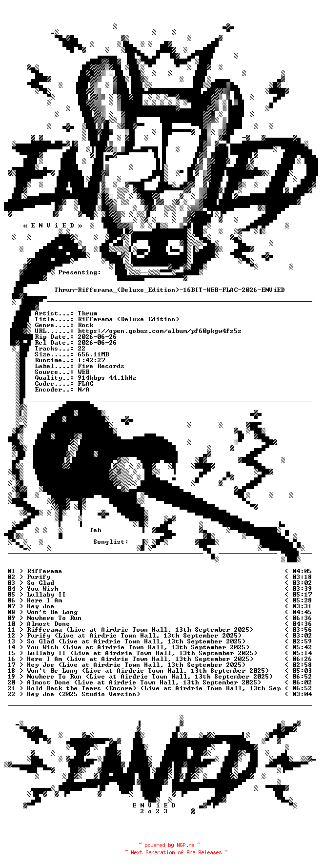 NFO for the release Thrum-Rifferama_(Deluxe_Edition)-16BIT-WEB-FLAC-2026-ENViED by ENViED