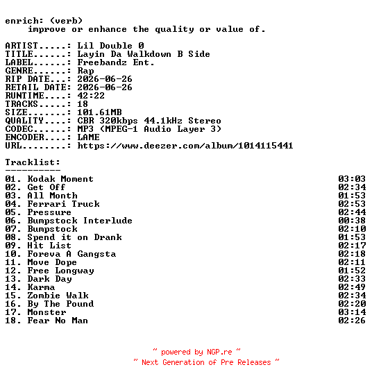 NFO for the release Lil_Double_0-Layin_Da_Walkdown_B_Side-WEB-2026-ENRiCH by ENRiCH