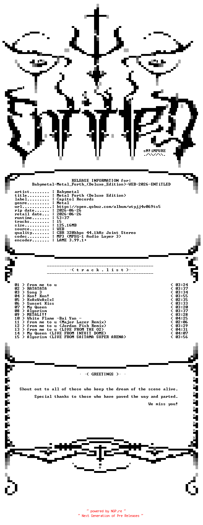 NFO for the release Babymetal-Metal_Forth_(Deluxe_Edition)-WEB-2026-ENTiTLED by ENTiTLED